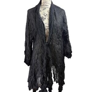 Black Silk Cardigan Crinkle Tie Front Whimsigoth Fairy Womens Large Semi Sheer‎